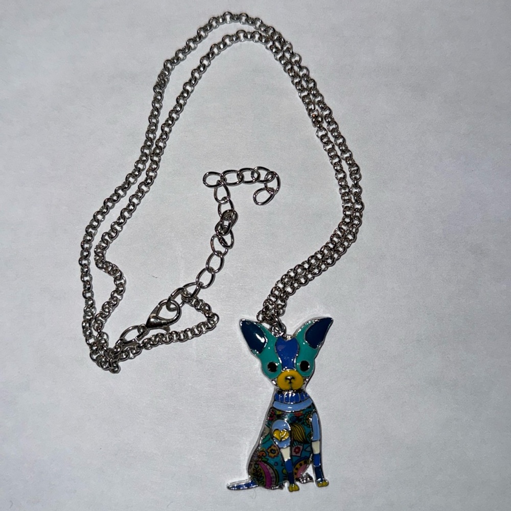 Bonsny Enamel Chihuahua Necklace